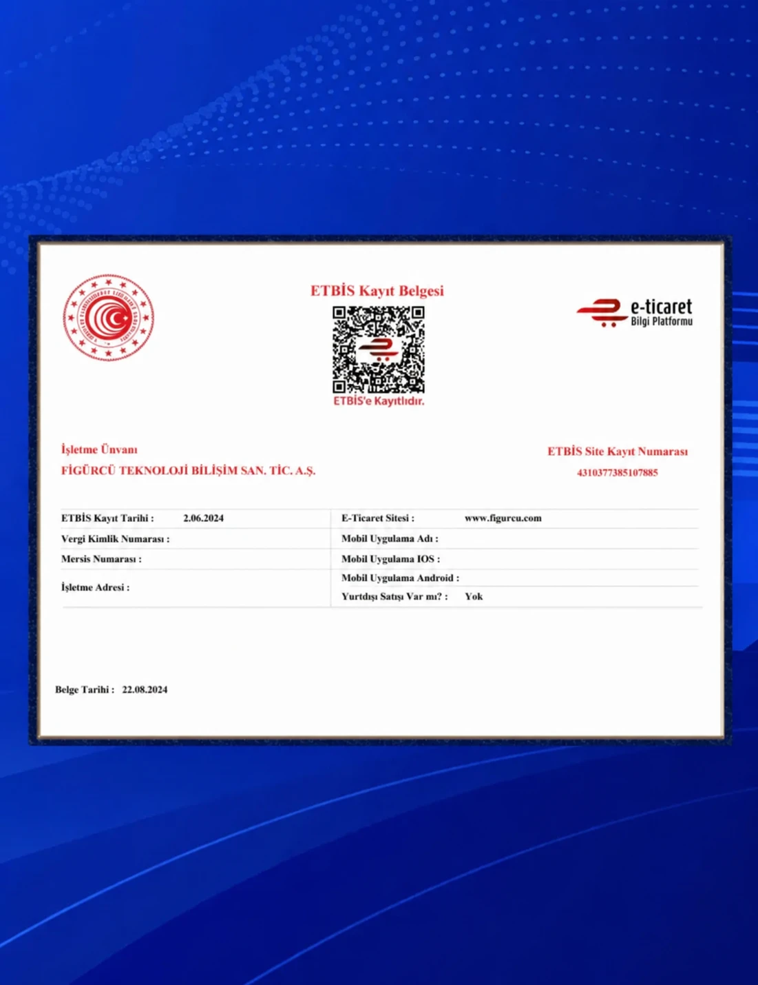 ETBİS Kayıt Belgesi