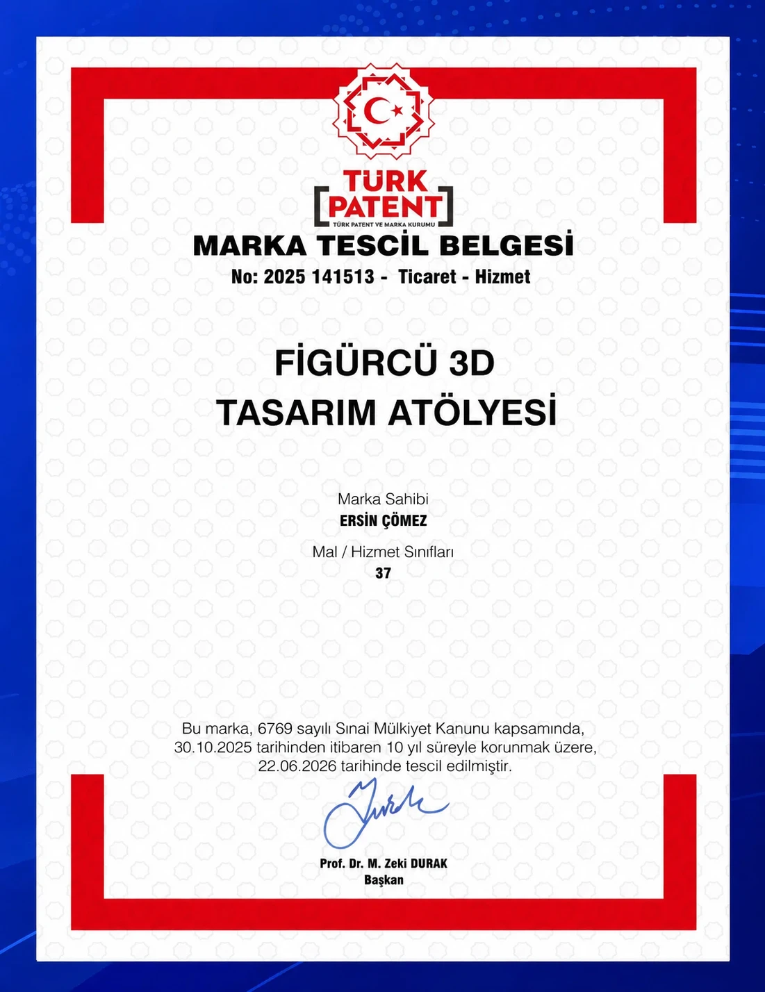 Türk Patent ve Marka Kurumu Marka Tescil Belgesi